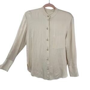 Vince Relaxed Band Collar Shirt Women oversized XS Light Shiny Peach Long Sleeve